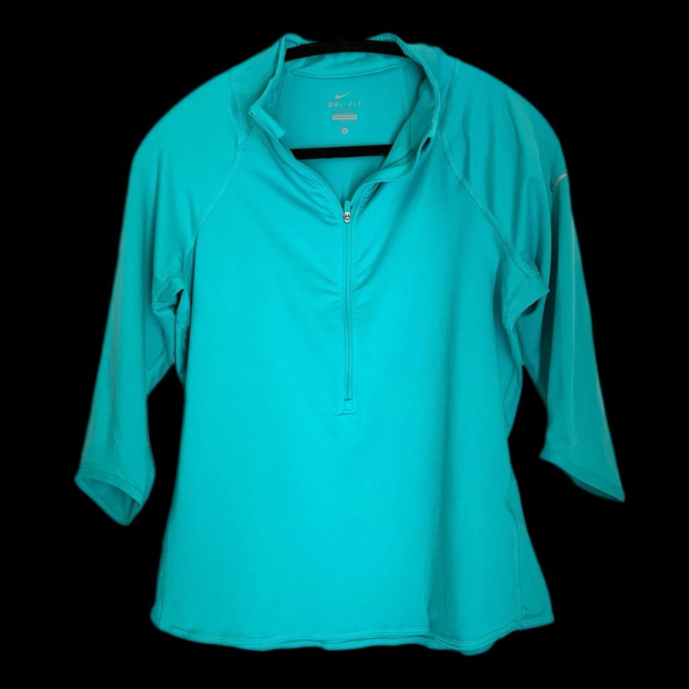 Nike Dri-Fit 3/4 Sleeve Shirt with Front Zip, Size L, Turqouise